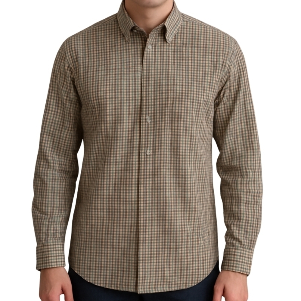 Lorenzini Italy Men's L Green Red Blue Check Long Sleeve Button Down Shirt